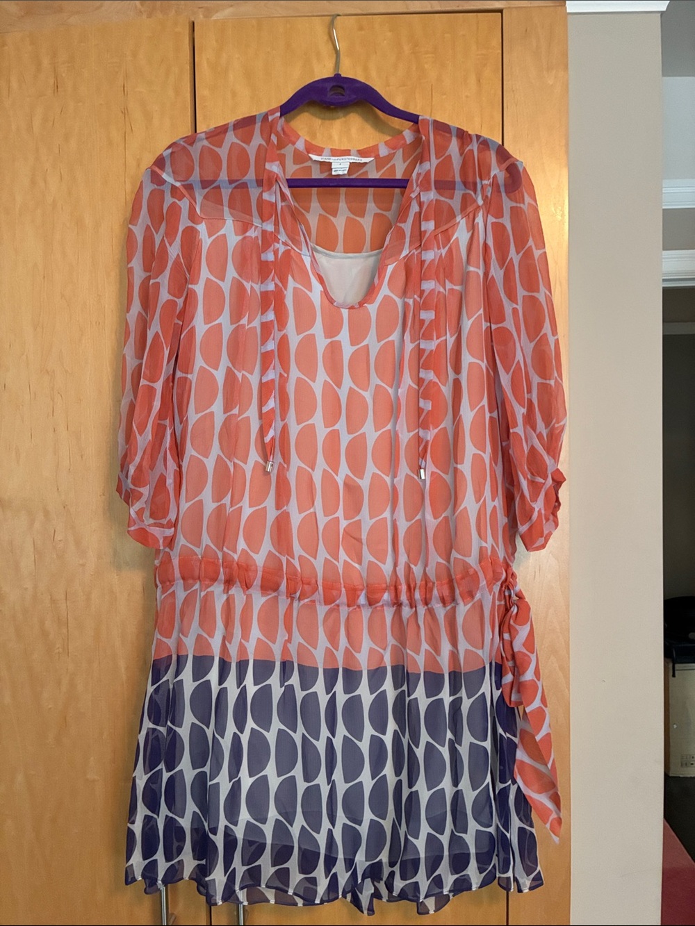 Diane von Furstenberg Orange and Purple Sheer Patterned Top